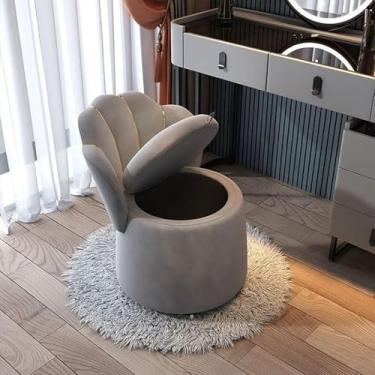 Imagem de Cadeira De Acento Giratória 360°, Cadeira De Vaidade De Veludo Cadeira Barril Uhpolstered Com Armazenamento, Cadeira De Sofá Redonda Sem Braços Cadeira De, Grey1, 44x44x60cm(17x17x24inch)