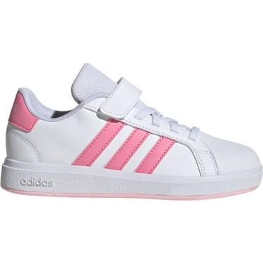 Imagem de adidas Tênis infantil unissex Grand Court 2.0 de renda elástica, Branco/Rosa Bliss, Rosa Claro, 30 BR