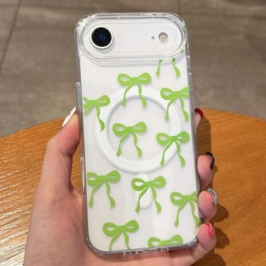 Imagem de UEEBAI Capa magnética para iPhone 17 Pro, capa de arco compatível com MagSafe, fita fina sem fio, estética, capa protetora antiamarelamento à prova de choque para mulheres e meninas - verde