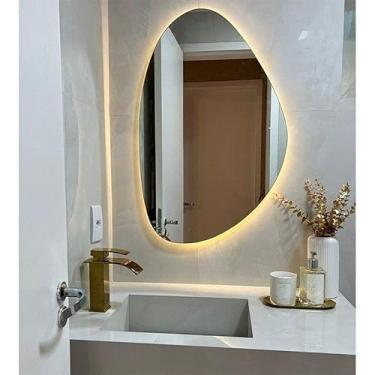 Imagem de Espelho Orgânico Com LED À PILHA Ou FONTE Decorativo(Luz Quente (sem fio),85x55)