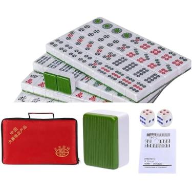 Imagem de LinaLife Chinese Mahjong Game Set, Classic with 146+ Green Colored Tiles Wind Indicator Dice Professional Big 1.6 inch 40mm Mahjong Tiles Melamine Instraction, Complete majiang with Carrying Bag 专业麻将