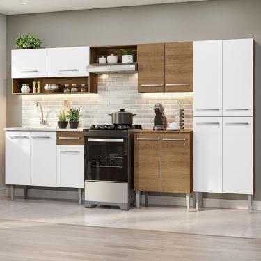 Imagem de Armário De Cozinha Completa 293cm Com Pia Rustic/branco Emilly Madesa 09 Rustic/branco