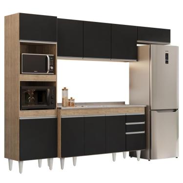 Imagem de Armário De Cozinha Modulada 4 Peças Cp12 Balcão Com Pia Inox Castanho/preto - Lumil