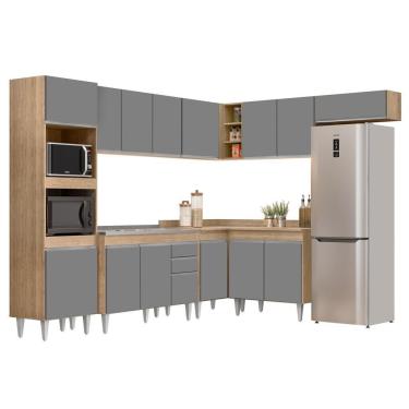 Imagem de Armário De Cozinha Modulada De Canto 8 Peças Cp03 Balcão Com Pia Inox Castanho/cinza - Lumil