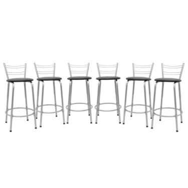 Imagem de Kit 6 Banquetas Flórida 60cm Estrutura Prata Ideal Cozinha Gourmet Área de Lazer Piscina Balcão Bancada Bistro Bar (Assento Preto)