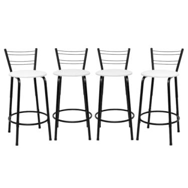 Imagem de Kit 4 Banquetas Para Cozinha Flórida Estrutura Preta 60cm Área de Lazer Piscina Balcão Bancada Bistro Bar (Assento Branco)