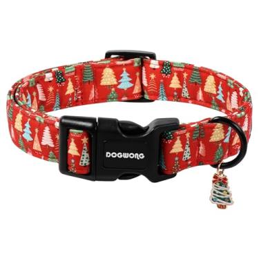 Imagem de DOGWONG Coleira vermelha para cães de Natal, linda coleira de cachorro de tecido macio durável para cães de estimação menina menino filhote de cachorro colar para cães pequenos, médios e grandes, G