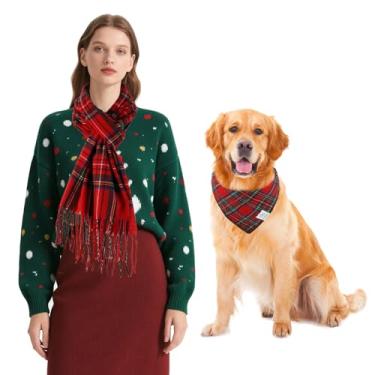Imagem de E-Clover Bandanas de Natal para cães combinando com o proprietário vermelho azul e verde cachecol bandana xadrez para cães com tartan cachecóis xaile para cães médios e grandes roupas para meninos e