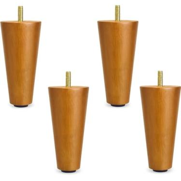 Imagem de Kit 4 Pés de Madeira Cônicos para Sofá, Cama e Móveis – Cor Amêndoa Natural – Altura 12 cm com Parafuso M8 e Base Antiderrapante