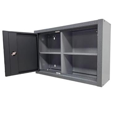 Imagem de JZD Armário de organização de ferramentas de metal para montagem na parede com duas prateleiras removíveis, força industrial, para entusiastas de bricolage no porão da oficina de garagem