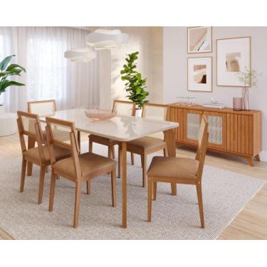 Imagem de Conjunto Mesa de Jantar Vitória Madeira Maciça 160x80 Tampo Vidro 6 Ca