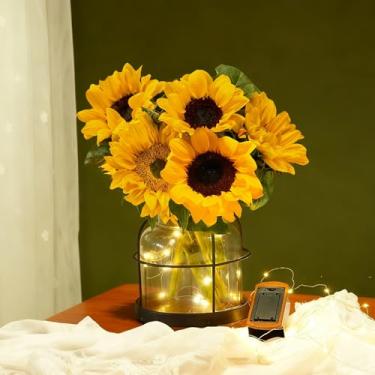 Imagem de Aurabee Decoração de lanterna de fazenda vintage com tampa oculta, vaso de vidro rústico iluminado por LED para arranjos florais, mesa de fazenda, centro de mesa, vaso de flores vintage, gaiola de