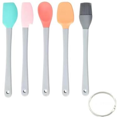 Imagem de KSENDALO Espátulas pequenas para uso na cozinha, mini espátula de silicone pequena raspadora de borracha resistente ao calor espátula pequena para assar biscoitos com alça de plástico, colorida