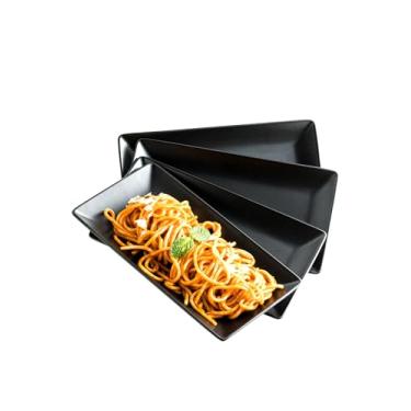 Imagem de LAUCHUH Travessa de servir, bandeja de servir 25,4 cm pratos de porcelana pratos retangulares para servir comida, sushi, bolo de sobremesa, aperitivos, carne, micro-ondas e máquina de lavar louça, conjunto de 4, preto