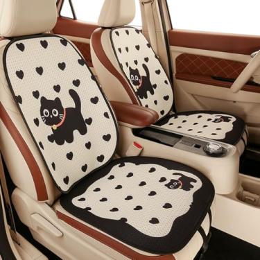 Imagem de YUNZLAN Conjunto de capas de assento de carro preto gato conjunto completo de almofadas de assento dianteiro e traseiro ajuste universal para carros, caminhões, SUVs-básico, 7 peças, preto e branco
