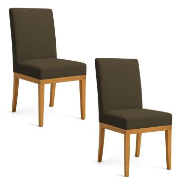 Imagem de Kit 2 Cadeiras De Jantar Brisa Linho Base De Madeira - Pallazio Cor Marrom Café