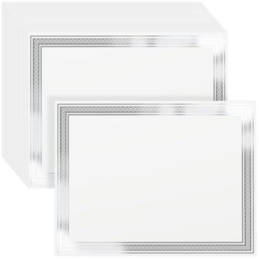 Imagem de Papel para certificado de prêmio de 200 unidades, 21 x 28 cm para impressão – Cartolina em branco para graduação, diploma e realização (branco com papel alumínio, tamanho carta)