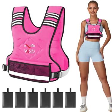 Imagem de VBSD Colete ponderado ajustável para mulheres e homens, colete de 5 a 9 kg com 6 pesos e peso corporal com faixa refletiva para corrida, caminhada, treinos de força, rosa