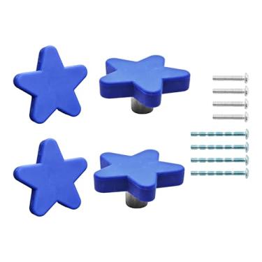 Imagem de AUXBC 4 peças de maçanetas de armário de borracha macia, puxador de gaveta de orifício único em forma de desenho animado fofo para quarto de criança armário de cozinha guarda-roupa (estrela azul)