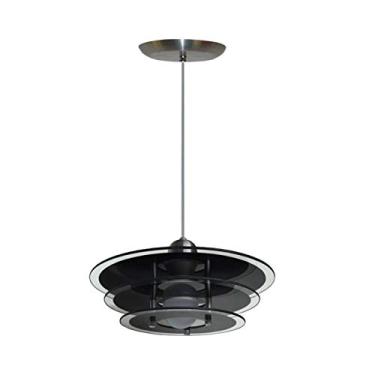 Imagem de Luminária Pendente com 03 Vidros Para 01 Lâmpada - Ideal para Mesa de Jantar, Sala, Quarto (Redondo Preto)
