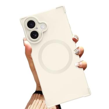 Imagem de AIGOMARA Capa magnética para iPhone 17 de 6,3 polegadas [compatível com MagSafe] Capa protetora de TPU macio bege sólido com cantos reforçados à prova de choque para mulheres e homens