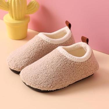 Imagem de Pantufas infantis para meninos e meninas com sola de borracha antiderrapante para caminhada em ambientes internos/externos, Bege, 10-11 Little Kid