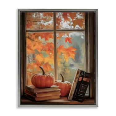 Imagem de Stupell Industries Aconchegante outono janela livros marrom moldura floater tela arte de parede, design por Arlington Prints, 21 x 17
