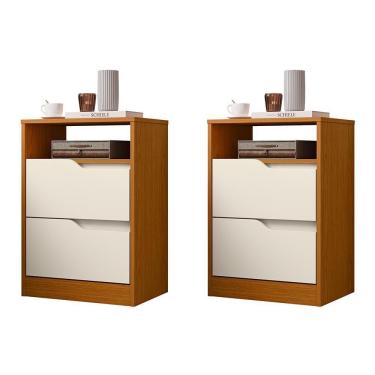 Imagem de Kit 2 Mesas De Cabeceira Sole 2 Gavetas Flex Off White-cinamomo - Móveis Albatroz Off White-cinamomo