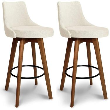Imagem de Kit 02 Banquetas Alta Giratória Com Encosto Copacabana Para Balcão Cozinha Linho Bege - Aurora Line