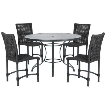 Imagem de Mesa Ascoli Com 4 Cadeiras Cannes De Alumínio Trama Preto