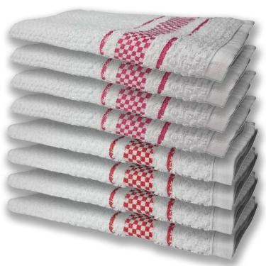 Imagem de 8 Panos De Prato Atoalhado Felpudo Premium 4 Vermelho 4 Rosa