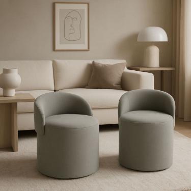 Imagem de Kit 2 Puff Encosto Suede Redondo Sala Banco Orgânico Quarto