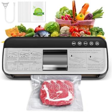 Imagem de TEZILON Máquina seladora a vácuo, seladora a vácuo de alimentos, sucção potente de 85KPA, vedação de 300 mm de largura, sistema automático de economia de alimentos 5 em 1 para vidros secos/molhados