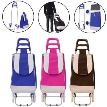 Imagem de Carrinho De Compras Feira Supermercado Reforçado Dobrável Sacola Bolsa Térmica Suporta 30kg Colorido