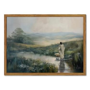 Imagem de Arte de parede emoldurada Jesus deixa as ovelhas, imagem de decoração de parede cristã, pinturas de Jesus e cordeiro, impressões em tela de ovelha perdida, decoração de casa religiosa para sala de