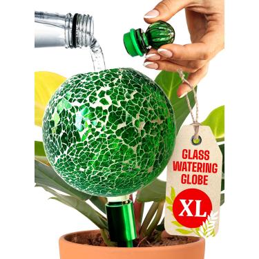 Imagem de Globos de irrigação de plantas de 473 ml para plantas de interior com inserção de plantador autoirrigável de metal - globo soprado à mão de vidro XL premium - irrigador automático de plantas interno