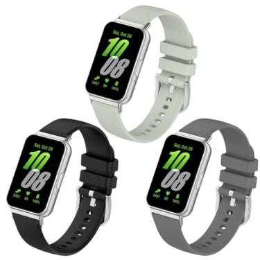 Imagem de Sankel [Pacote com 3] Pulseiras compatíveis com Samsung Galaxy Fit 3, pulseiras de substituição de silicone macio para smartwatch Galaxy Fit3 SM-R390 (preto + cinza escuro + verde salgueiro)
