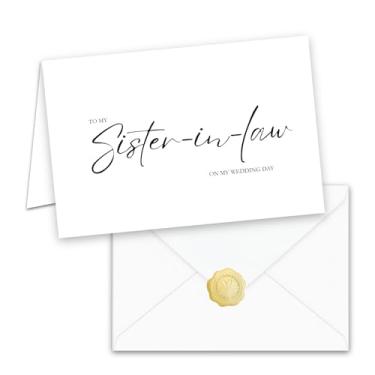 Imagem de Cartão de relacionamento do dia do casamento, dentro em branco com envelope branco e selo de folha dourada (SISTER-IN-IN-AW)