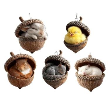 Imagem de Enfeites de Natal para árvore | Pingente festivo 2D, enfeite de Natal feito à mão com animais, para familiares, amigos, prateleira, janela, mesa, sala de estar, férias, casa, parede, feriado