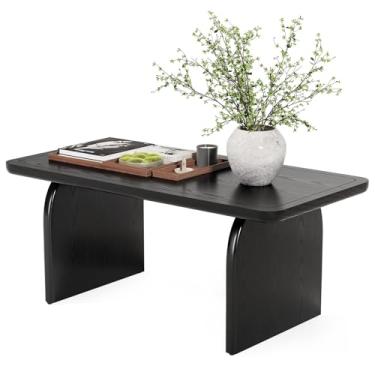 Imagem de Yadlan Mesa de centro moderna de meados do século, mesas centrais de madeira com cantos arredondados, mesas retangulares para sala de estar, móveis modernos de chá para coquetéis