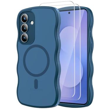 Imagem de Mangix Capa para Samsung Galaxy S25 FE, proteção total da câmera, moldura de pele suave ao toque, translúcida com protetor de tela, fundo fosco de grau militar para S25FE S 25 FE (azul)