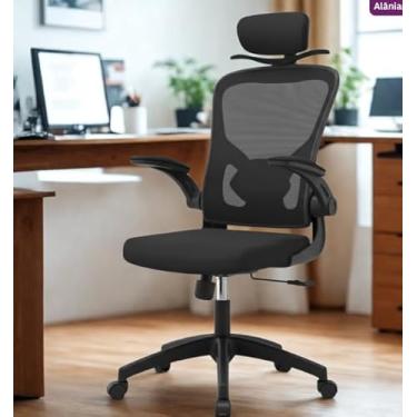 Imagem de Genérico Cadeira Ergonômica Presidencial, Preta, Malha Respirável, Altura Ajustável com Apoio Lombar, Reclinável, Braços Ajustáveis, Base Giratória, 120cm