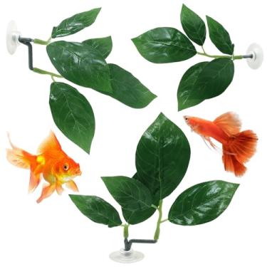 Imagem de 3 peças de rede de folhas de peixe Betta, folhas de plástico betta com ventosas, almofada de folha de peixe Betta simula o habitat natural para dormir, descansar, esconder, brincar de reprodução