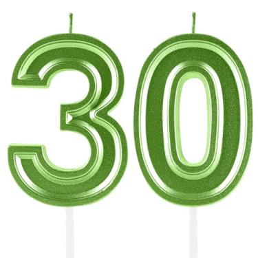 Imagem de Velas de aniversário de 30 anos, numerais verdes, 30 topper de bolo, decoração para meninas e meninos, tema de aniversário, festa de casamento, artigos de celebração