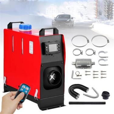 Imagem de BAOPENA Aquecedor de ar diesel 12V 8KW 5KW, aquecedor noturno diesel com controle remoto e monitor LCD para caminhão, ônibus, barco, carro de turismo, caravanas, motorhomes (orifício único vermelho)