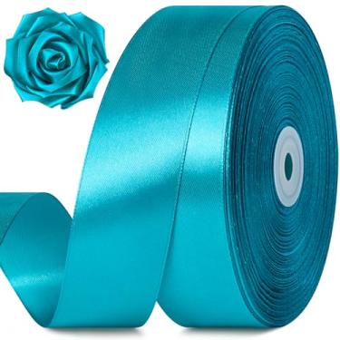 Imagem de Jutieuo Fita de cetim azul pavão de 100 metros, rolo de fita de tecido sólido para buquê de flores, embrulho de presente, fabricação de rosas, artesanato artesanal