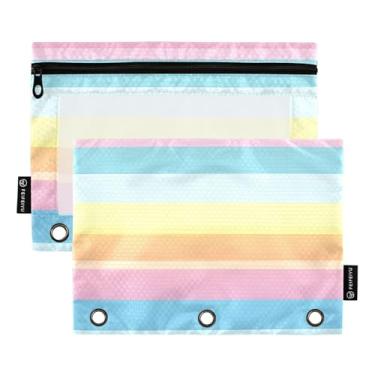 Imagem de CEBUGI 3 bolsas de lápis com zíper e janela transparente, 2 pacotes de estojo para exames de sala de aula (listras coloridas)