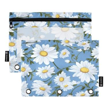 Imagem de Wassud Pacote com 2 pastas de fichário com estampa de margarida branca, pastas de bolso com 3 furos, organizador de fichários para casa, escritório