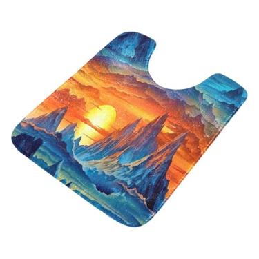 Imagem de Burbuja Tapete de banheiro com paisagem Susnet, tapete de banho absorvente de pelúcia macio, base de vaso sanitário antiderrapante para piso de banheiro, oval em forma de U