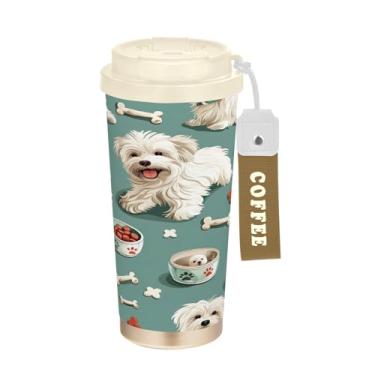 Imagem de YETTASBIN Caneca de café de viagem com isolamento térmico de 482 g com tampa canudo, copo à prova de derramamento e vazamento com alça para bebida quente e fria, garrafa de água de aço inoxidável